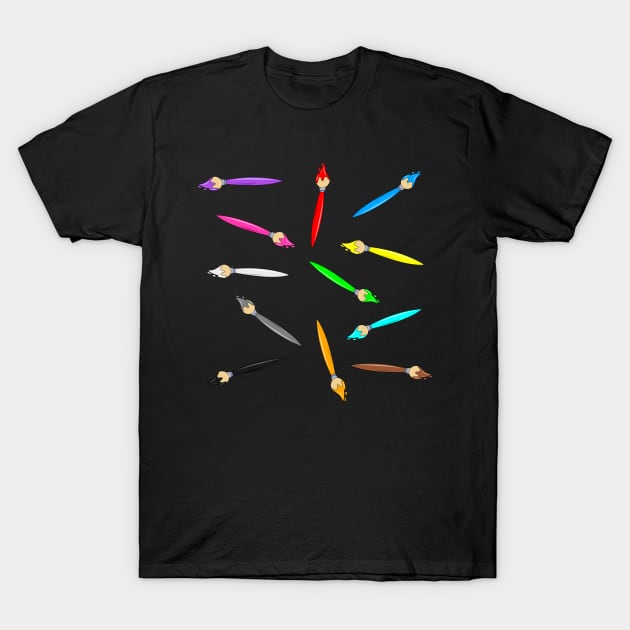 Rainbow Paintbrushes T-Shirt by MelanieJeyakkumar